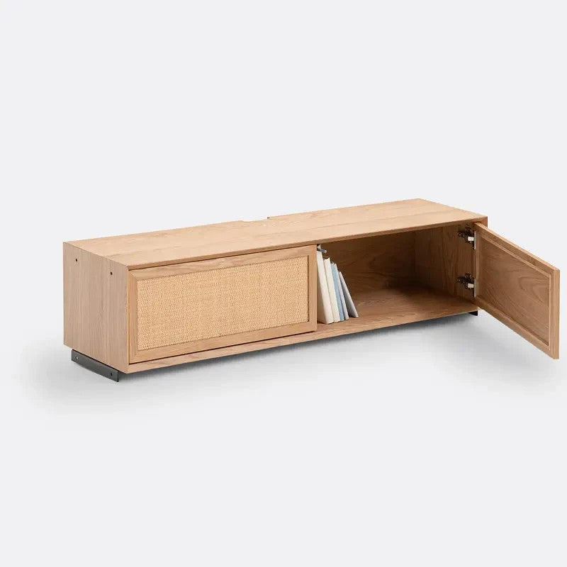 140cm Oak Veneer TV Unit with Cane Doors – Retro Media Console