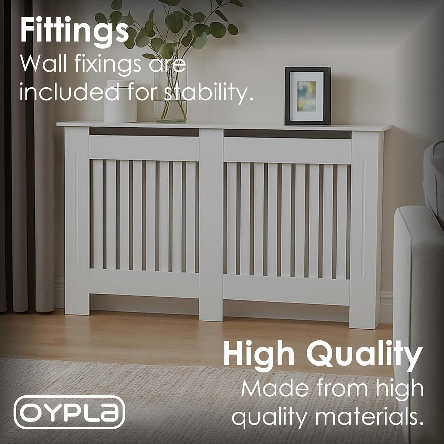 Large White Radiator Cover | Modern Slatted MDF Cabinet