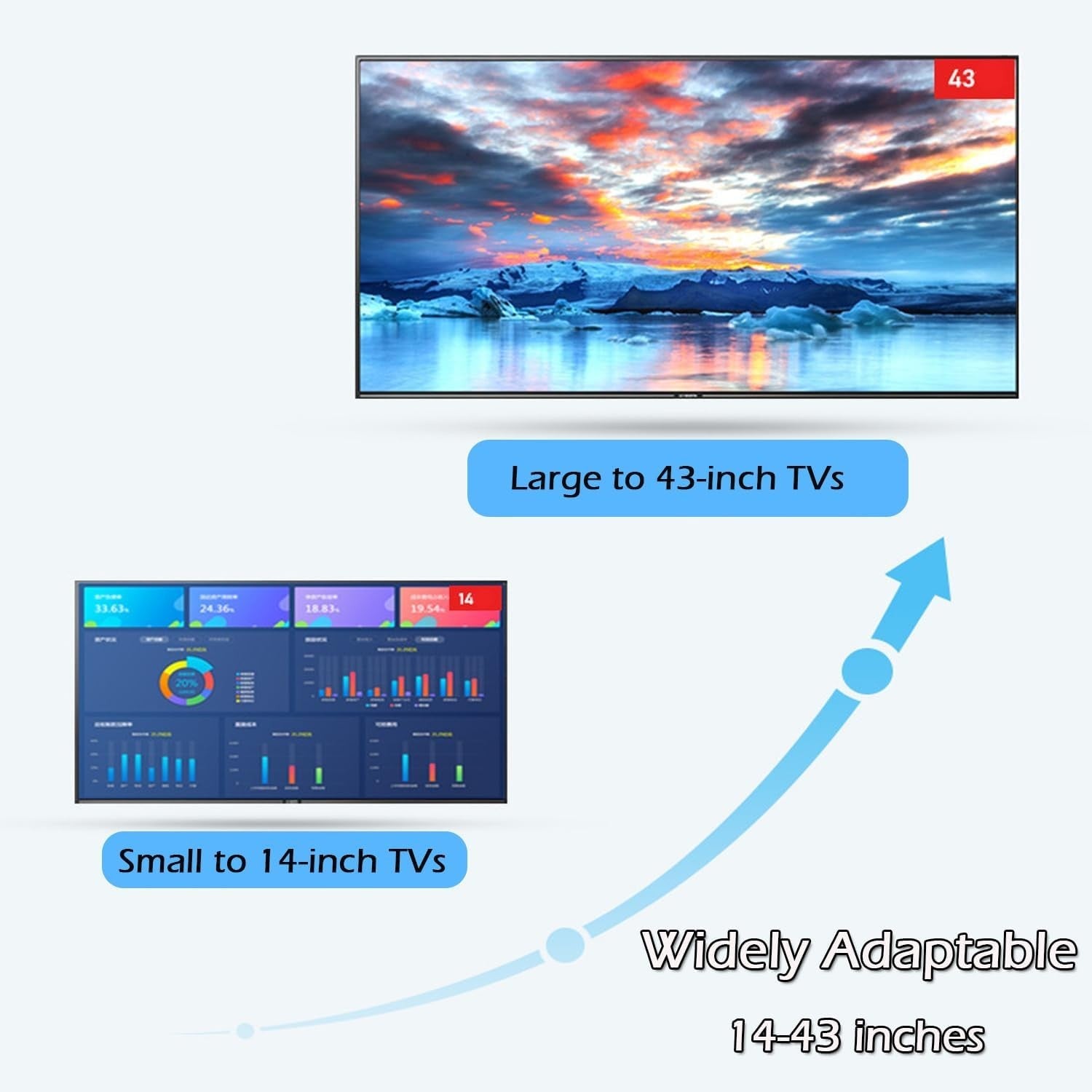 360° Swivel TV Floor Stand Adjustable Height for 14-43” LCD OLED TVs, 20kg