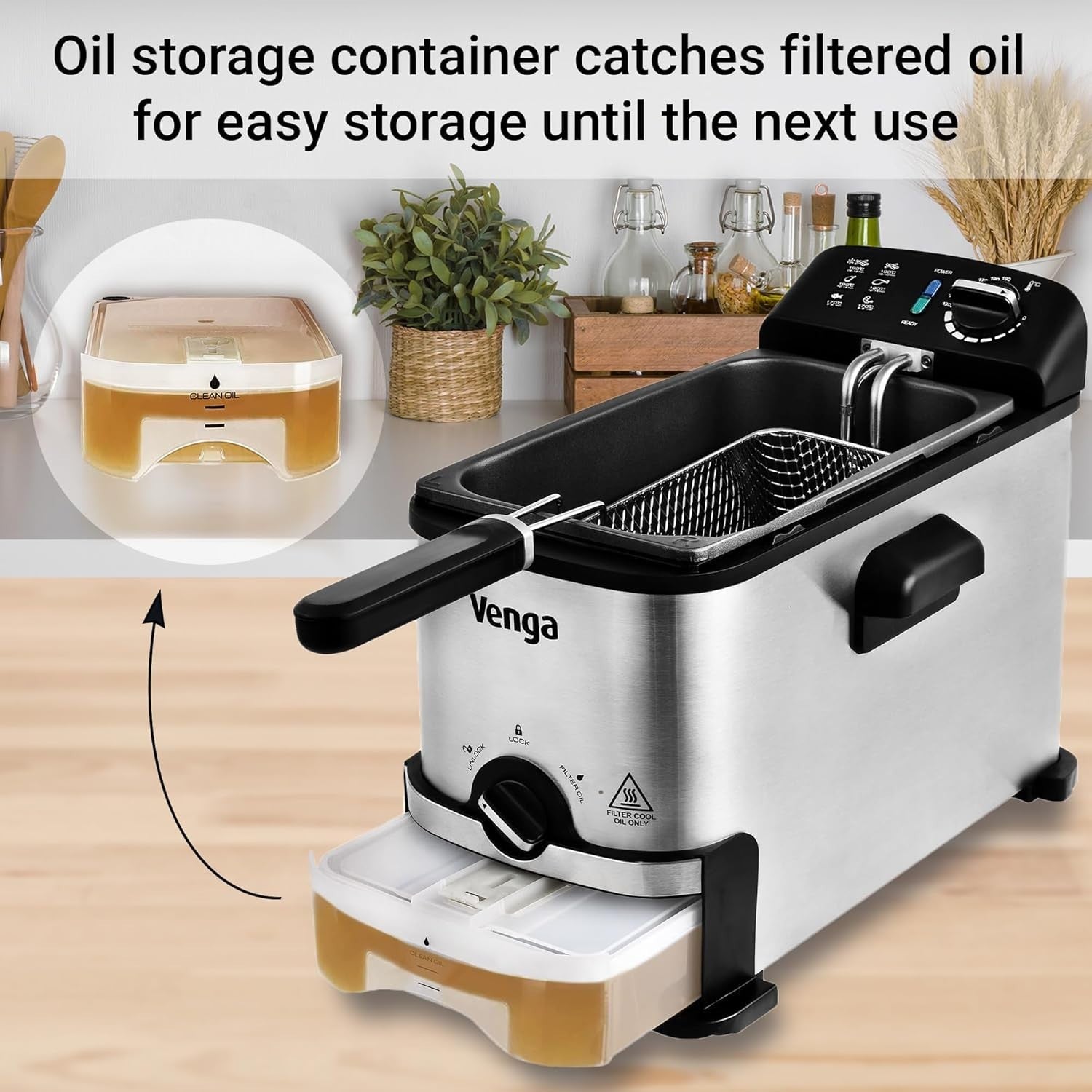 Semi Professional Deep Fat Fryer 3L 2000W Oil Filter Storage Easy Clean