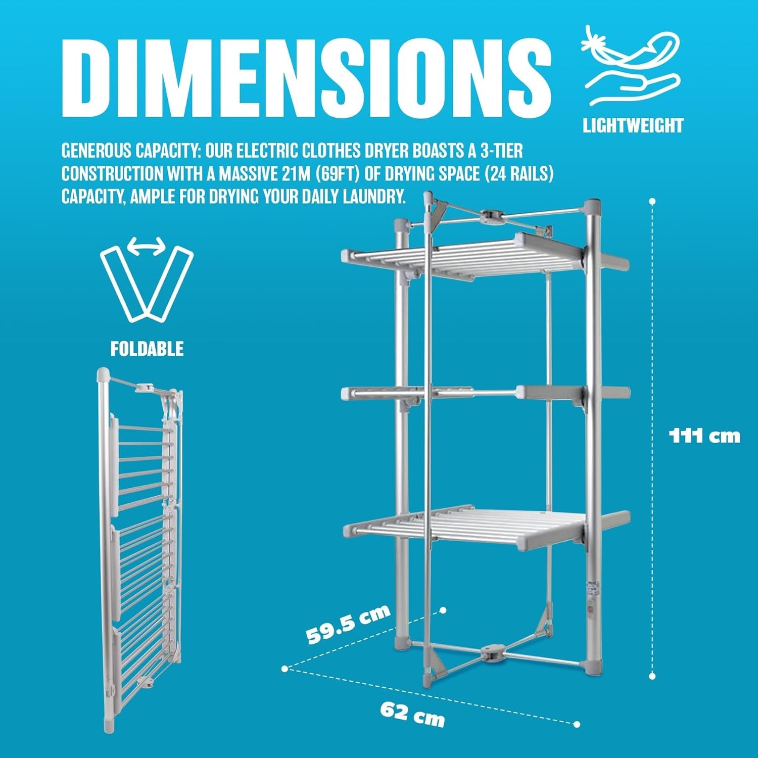 3 Tier Electric Clothes Airer Heated Folding Indoor Dryer 220W 24 Rails