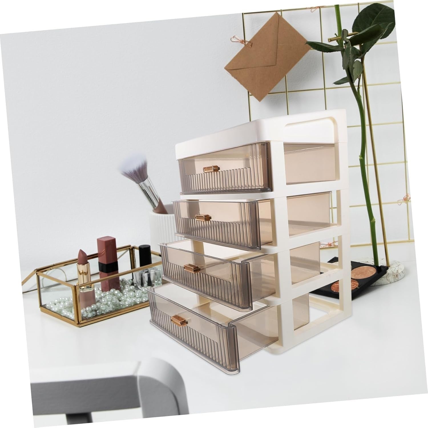 White Desk Organizer 4-Layer Drawers Multi-Use Makeup & Office Storage