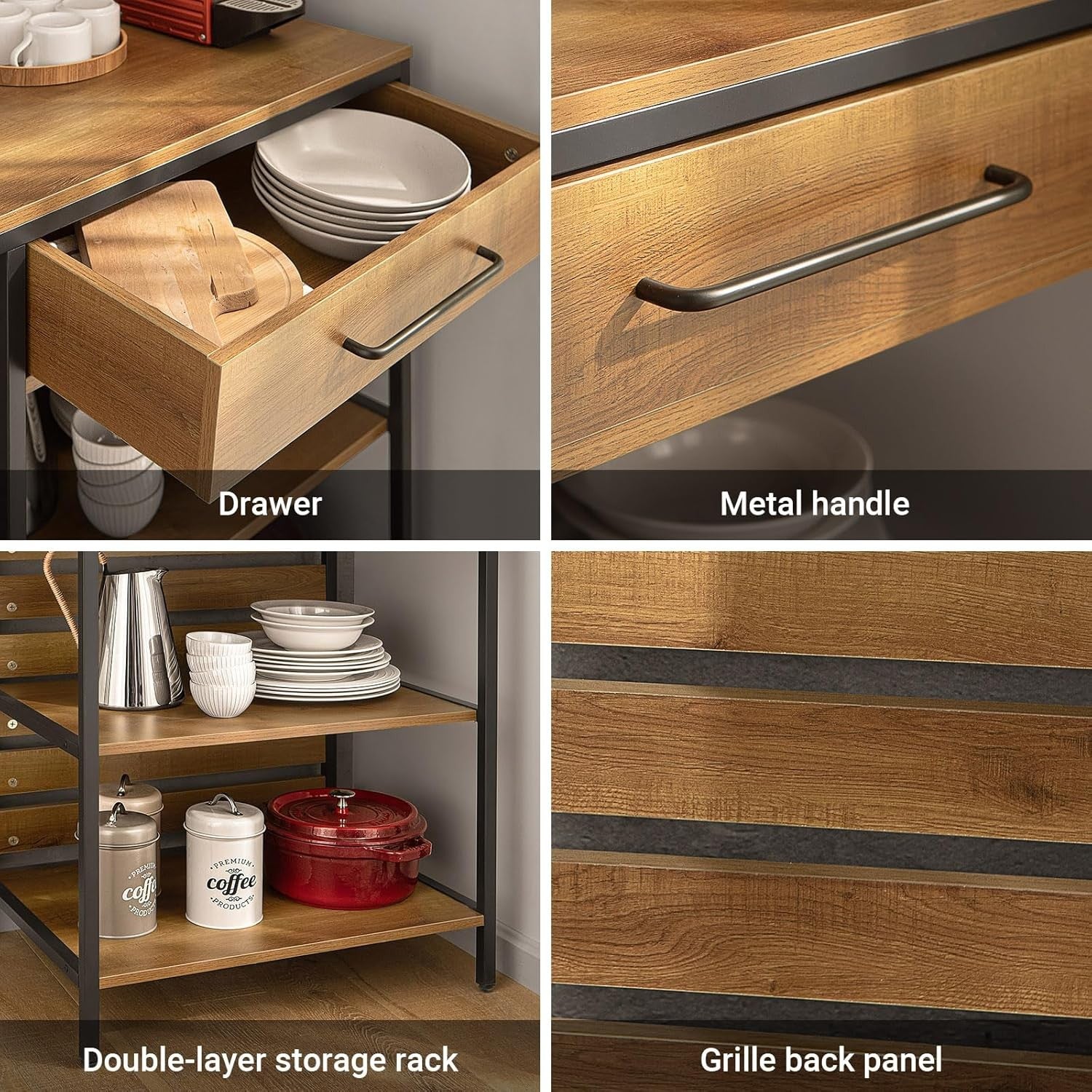 Kitchen Island Trolley on Wheels Worktop Storage Cart Drawer Shelves