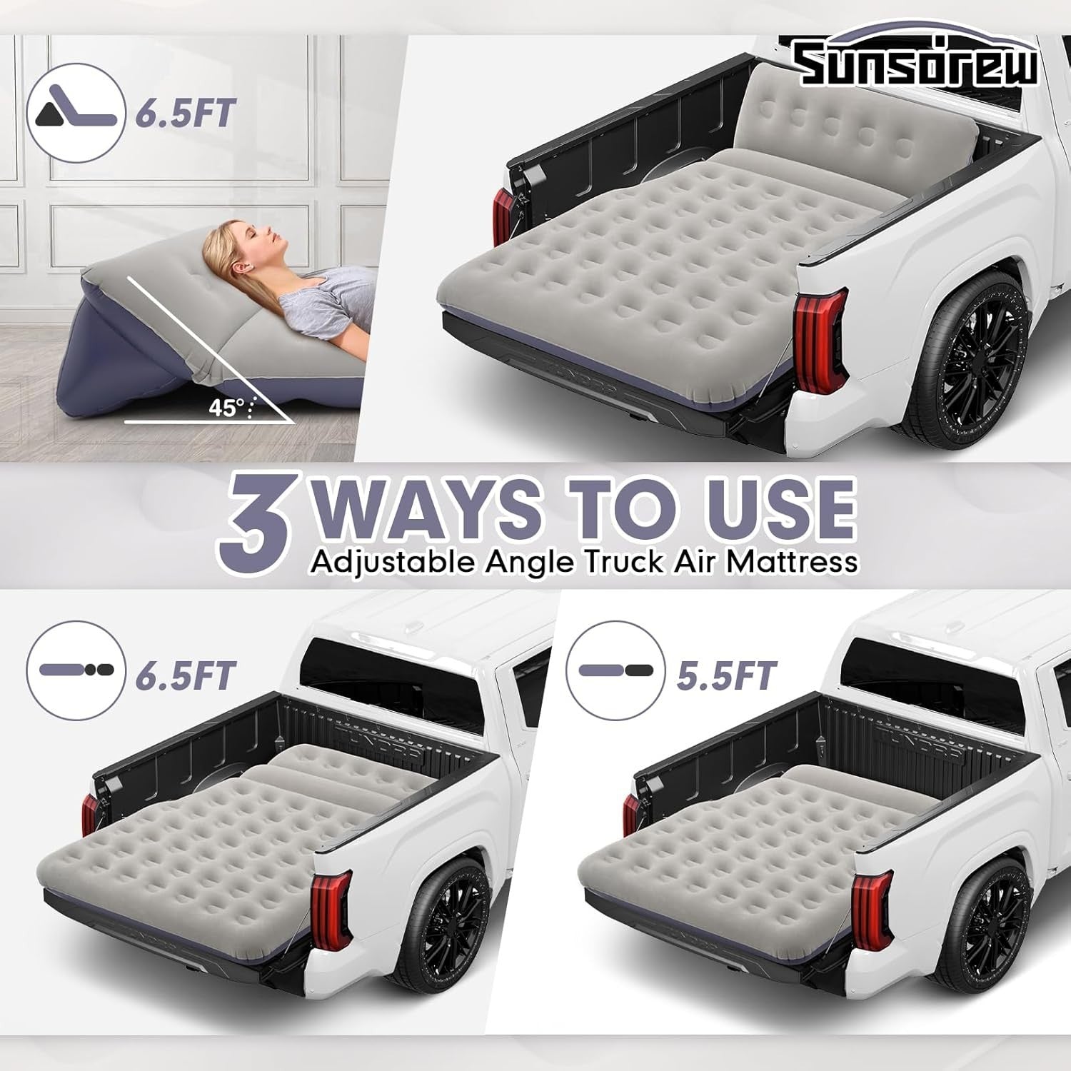 Full-Size Truck Air Mattress with Built-In Pillow – Inflatable for Camping
