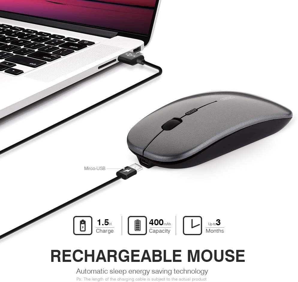 Slim Rechargeable Wireless Mouse Silent Click 2.4G USB Laptop PC Portable