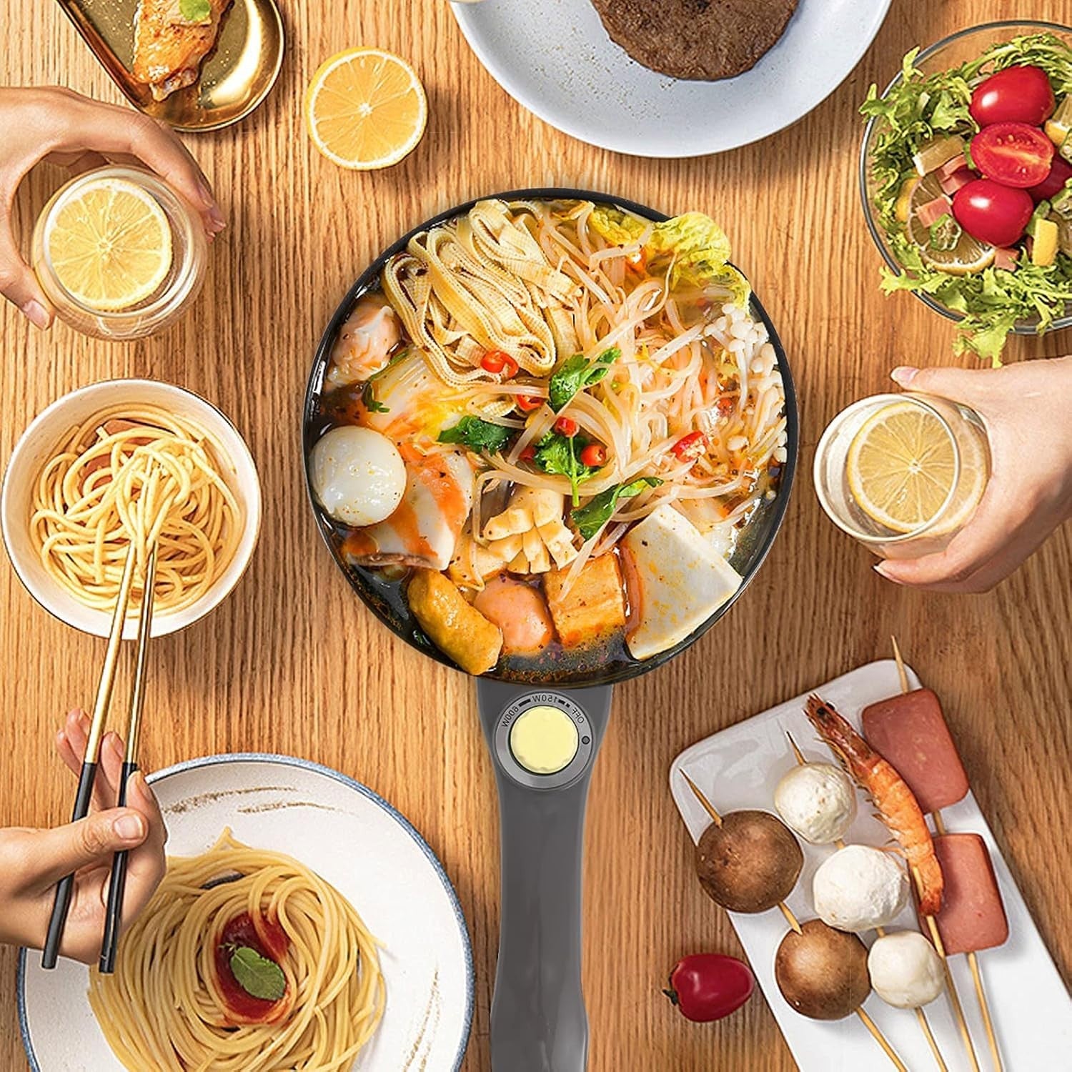Electric Hot Pot Multi Cooker 1.5L with Steamer | Portable Nonstick Pan