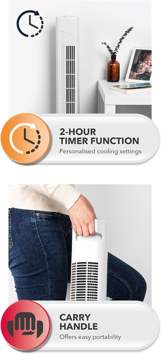 32" Tower Fan – 3-Speed Quiet Oscillating Cooling Fan w/ Timer & Handle White