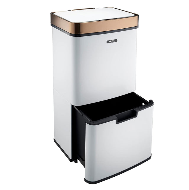 75L Dual Compartment Motion Sensor Kitchen Bin White Copper