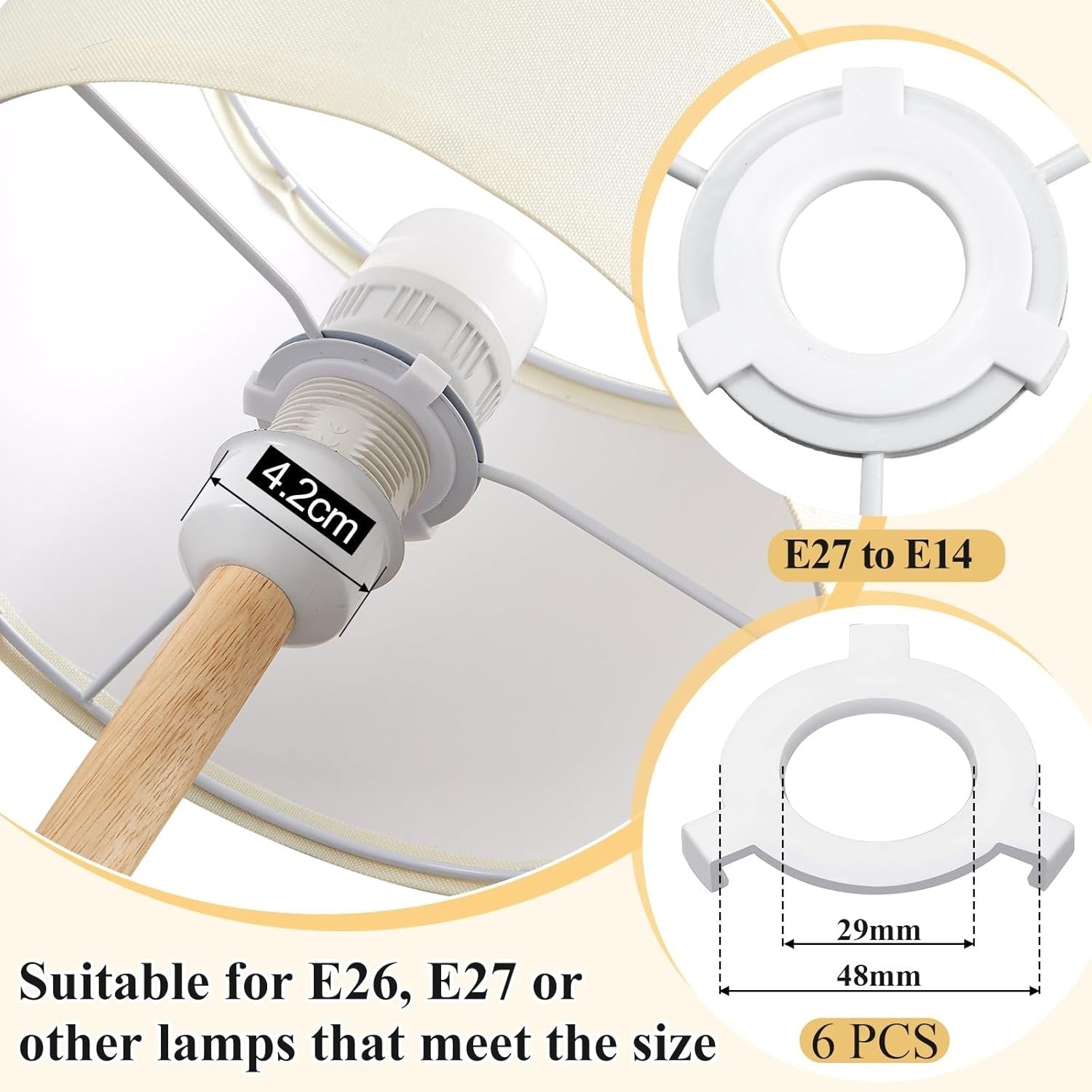 6 Pack Cream Linen Lampshades 26x18cm E27 E14 Adapter Ceiling Table Lamp