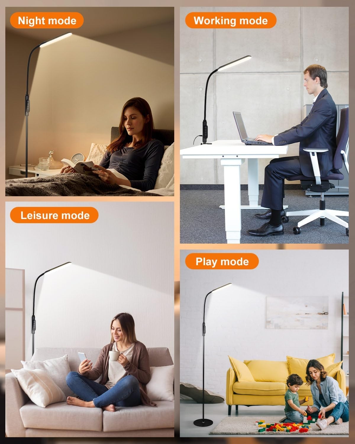 LED Floor Lamp Reading Light Remote Touch Dimmable Gooseneck Standing Lamp