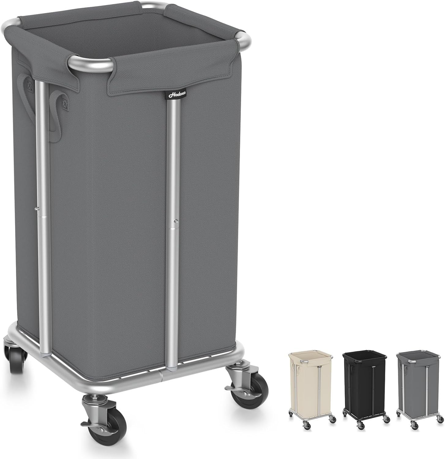 115L Grey Rolling Laundry Hamper with Wheels Steel Frame Washable Removable Bag