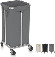 115L Grey Rolling Laundry Hamper with Wheels Steel Frame Washable Removable Bag