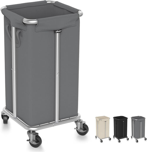 115L Grey Rolling Laundry Hamper with Wheels Steel Frame Washable Removable Bag