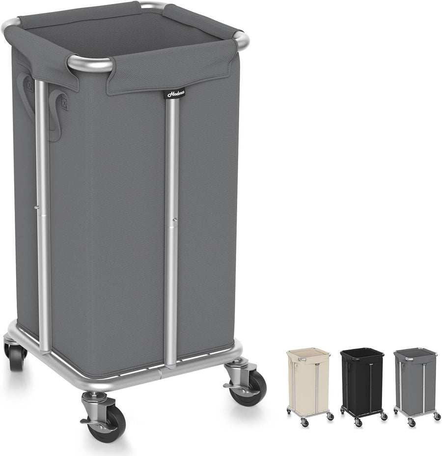 115L Grey Rolling Laundry Hamper with Wheels Steel Frame Washable Removable Bag