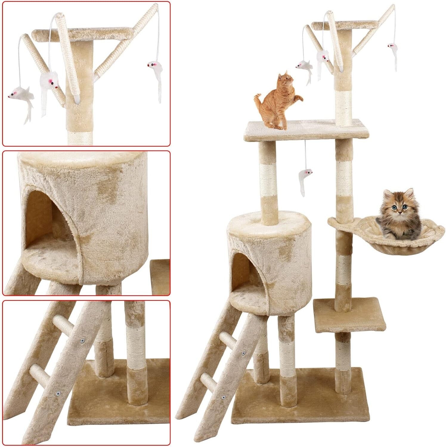 Cat Tree Multi Level Post Condo Tower with Hammock & Toys