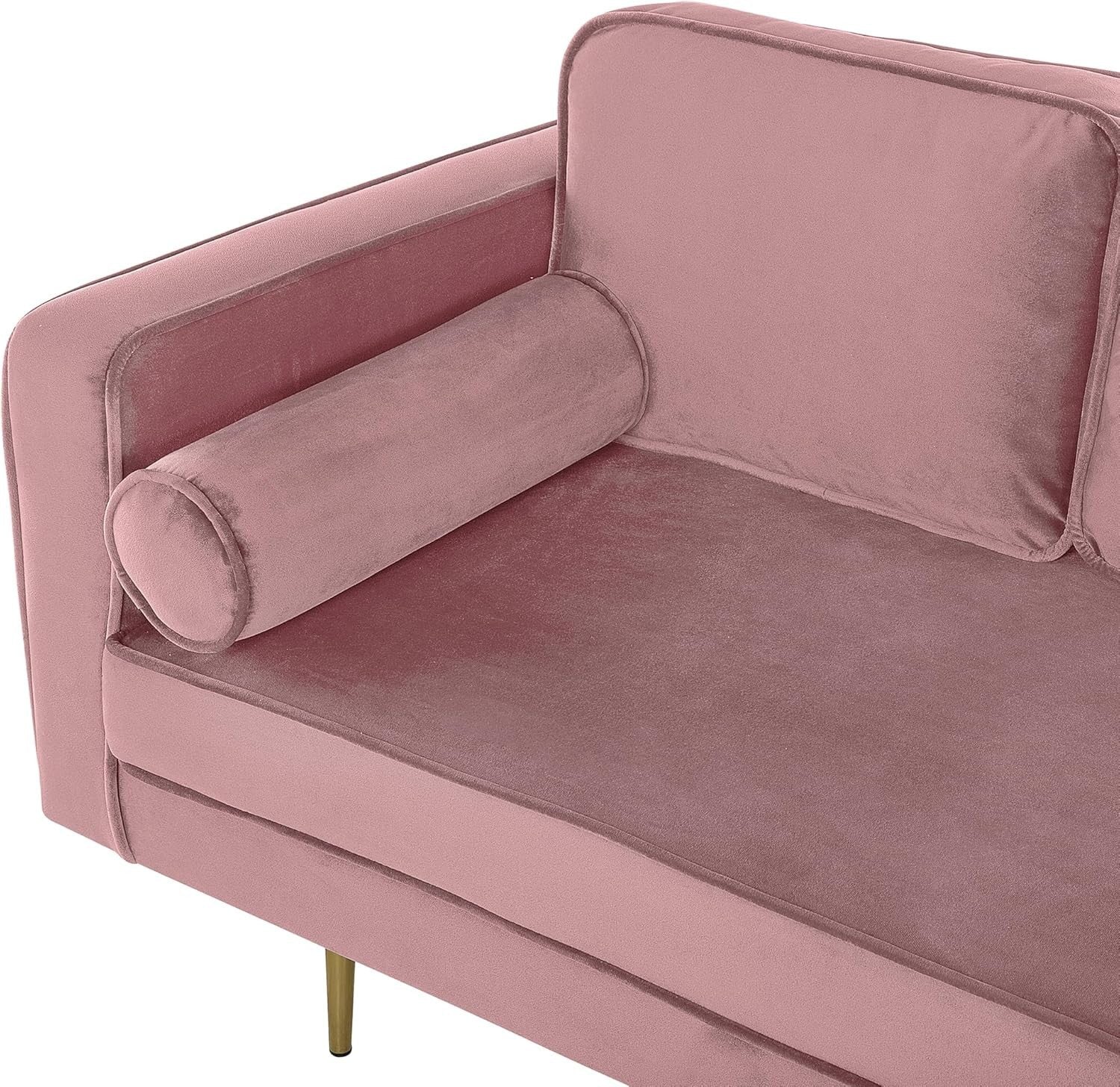 Pink Velvet Chaise Lounge Sofa | Gold Metal Legs, Glam Compact Seating