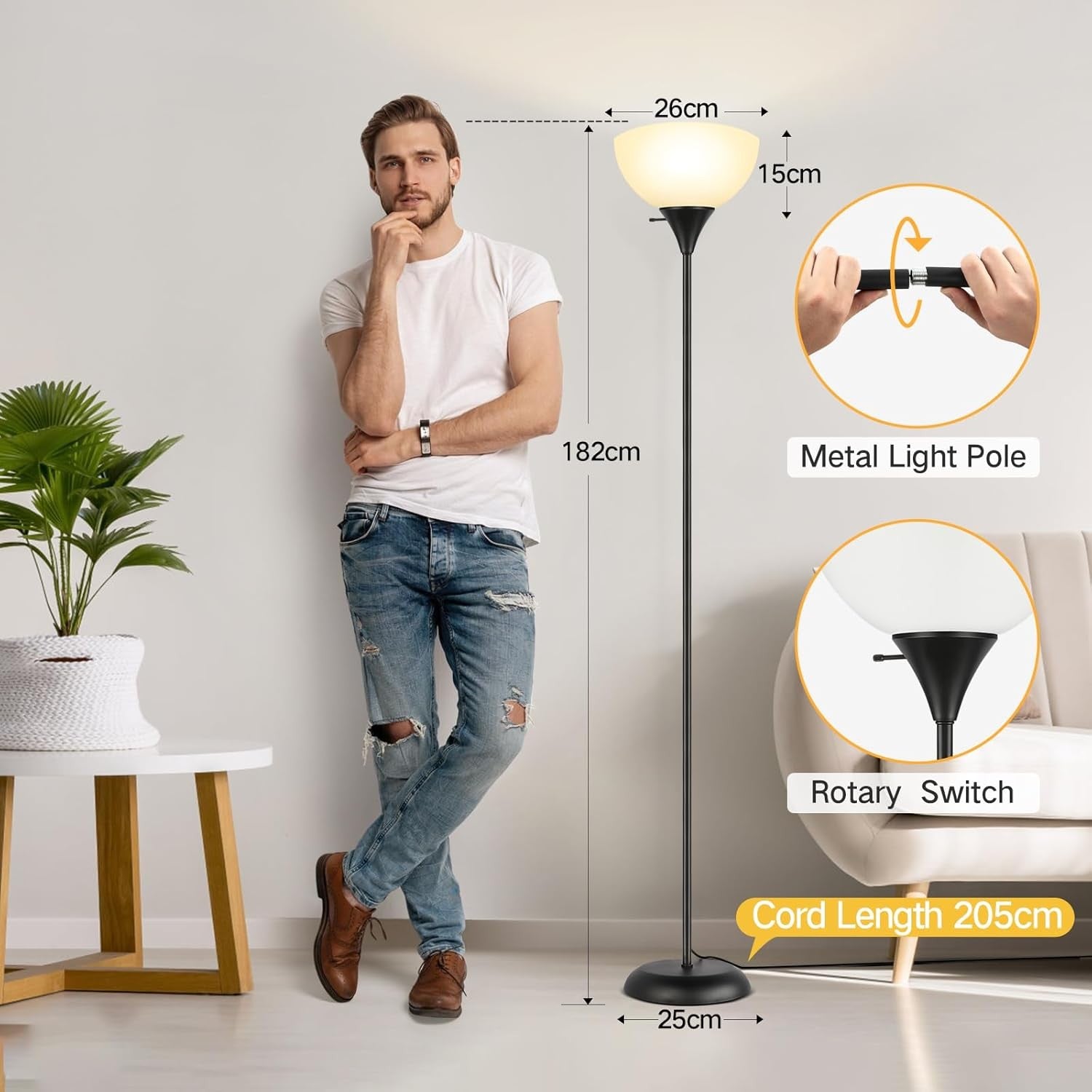 LED Uplighter Floor Lamp Remote Dimmable 3000–6000K Tall Standing Light