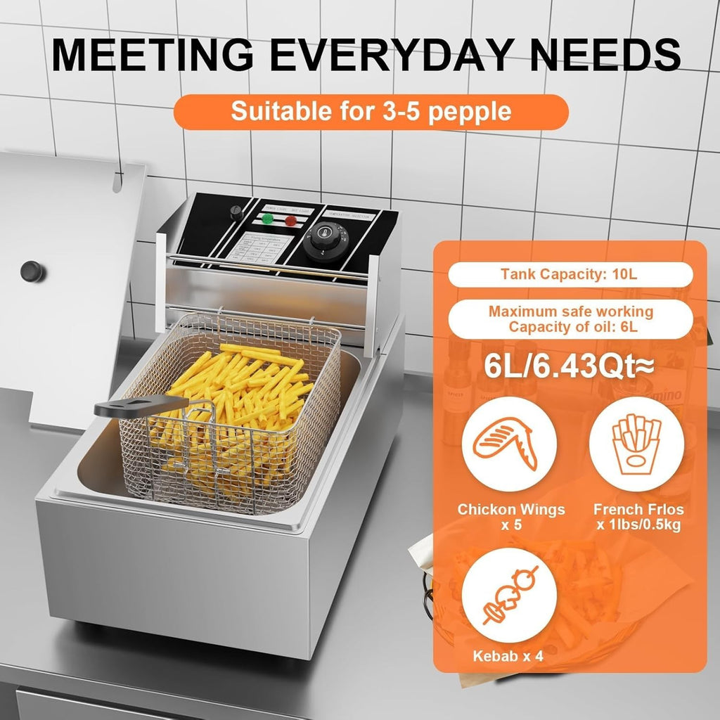10L Deep Fat Fryer 2500W Electric Stainless Steel Commercial Fryer