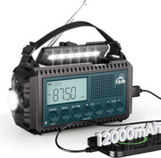 12000mAh Emergency Radio Solar Hand Crank AM FM USB Phone Charger SOS
