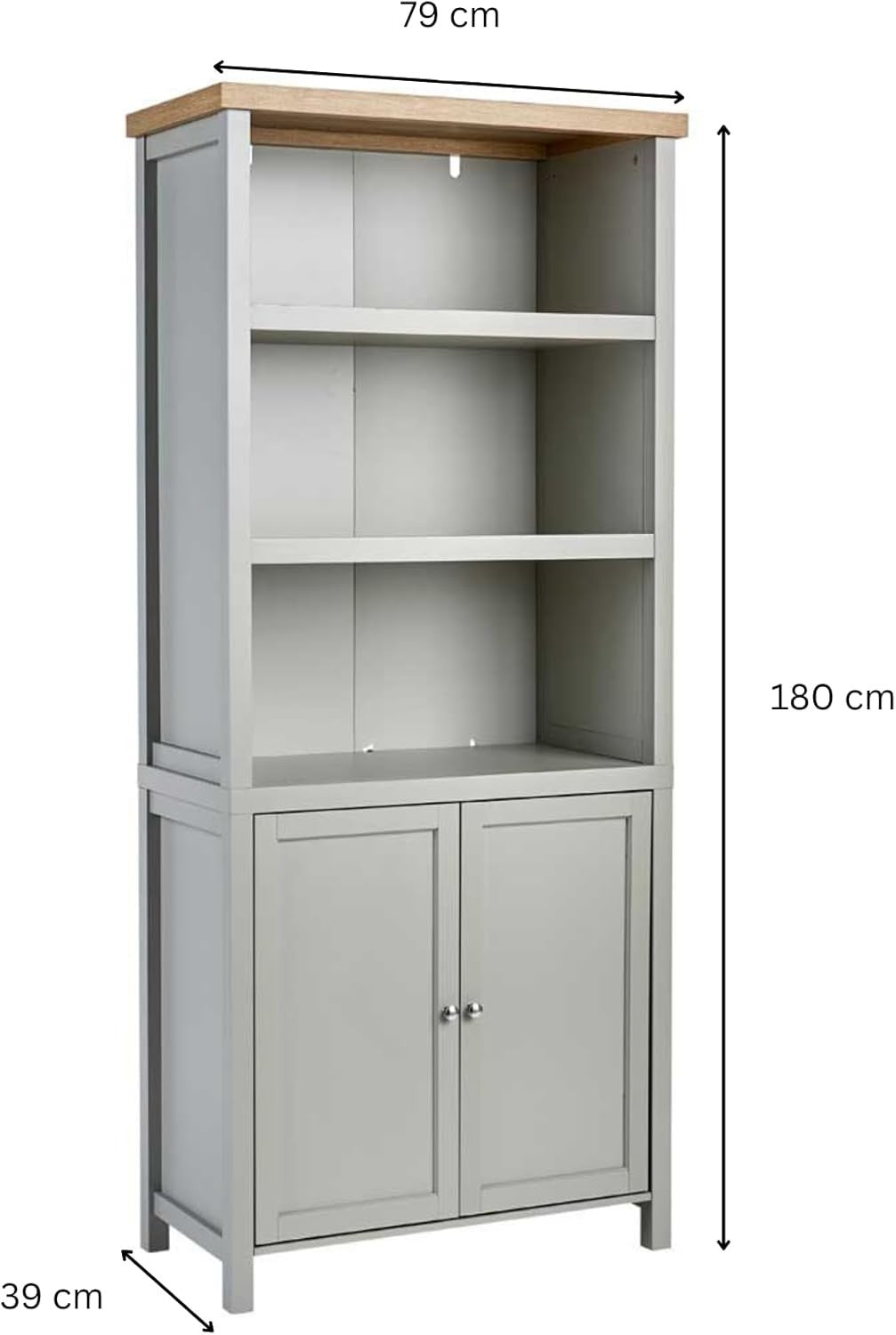 Tall Display Bookcase Cupboard 3 Shelf 2 Door Storage Unit Grey Oak