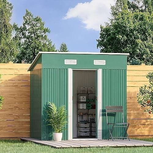 Lockable 4x6 FT Metal Garden Shed with Base Outdoor Storage & Roof