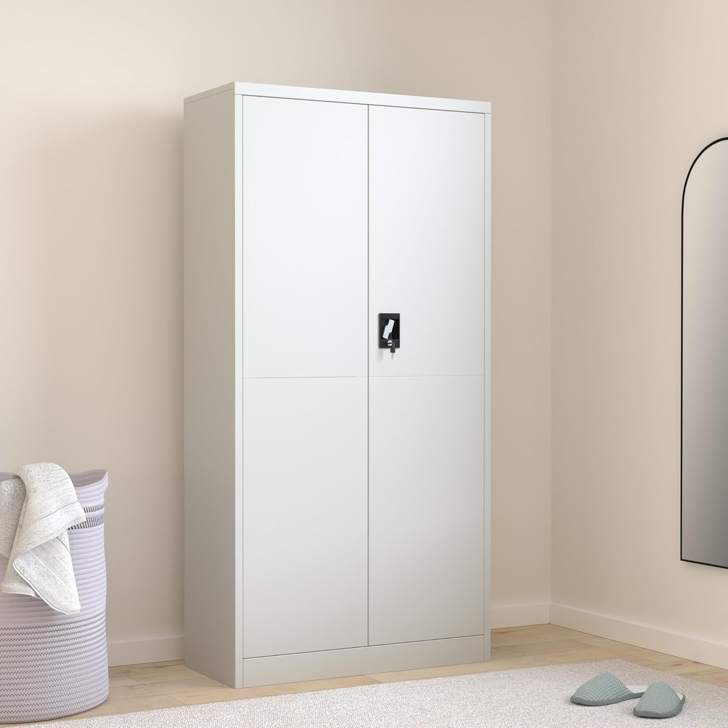 Metal Storage Cabinet with Lock, 4 Shelves, 2 Doors, 90x40x180cm Steel