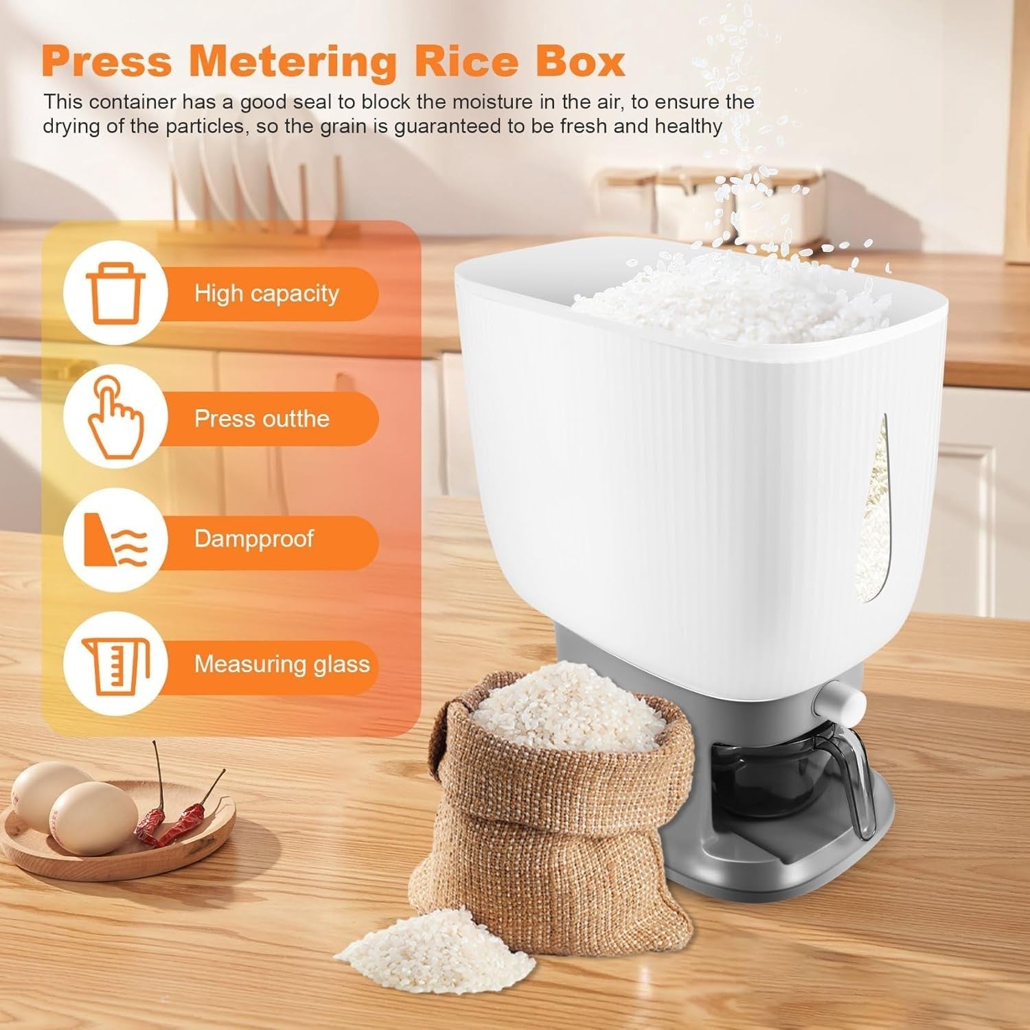 10KG Smart Automatic Rice Dispenser Storage Bucket with Rinsing Cup