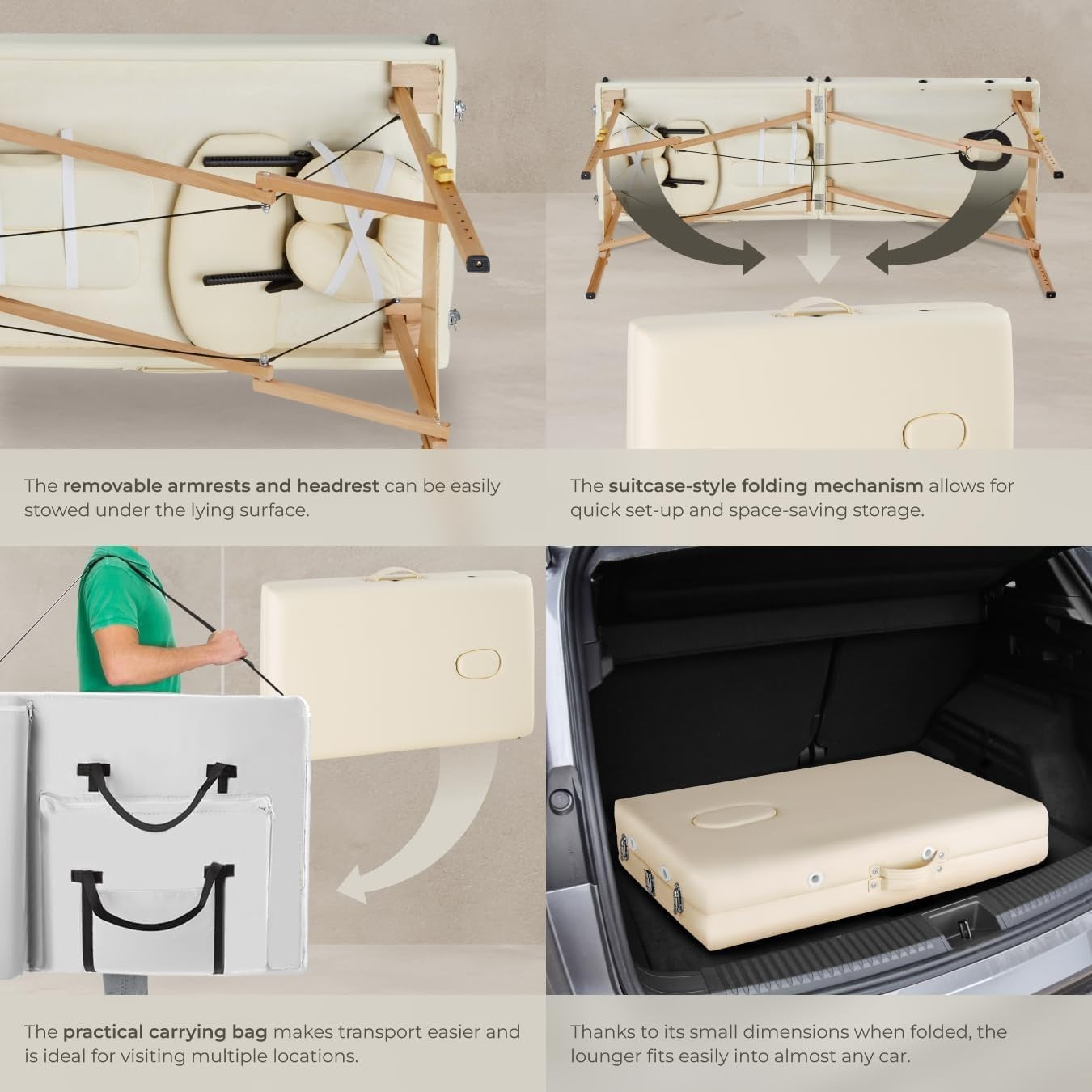 Portable Massage Table Foldable Beech Frame 7.5cm Padded Beauty Bed Beige