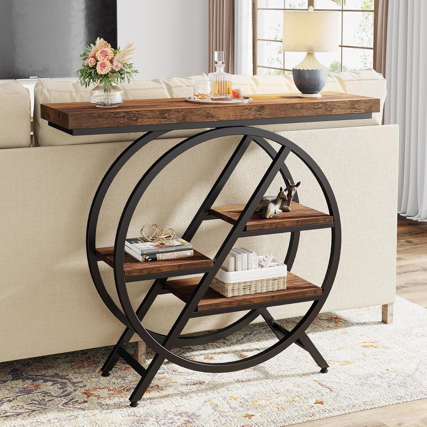Rustic Entryway Console Table 4-Tier Industrial Shelf Metal Frame 100x30x81cm