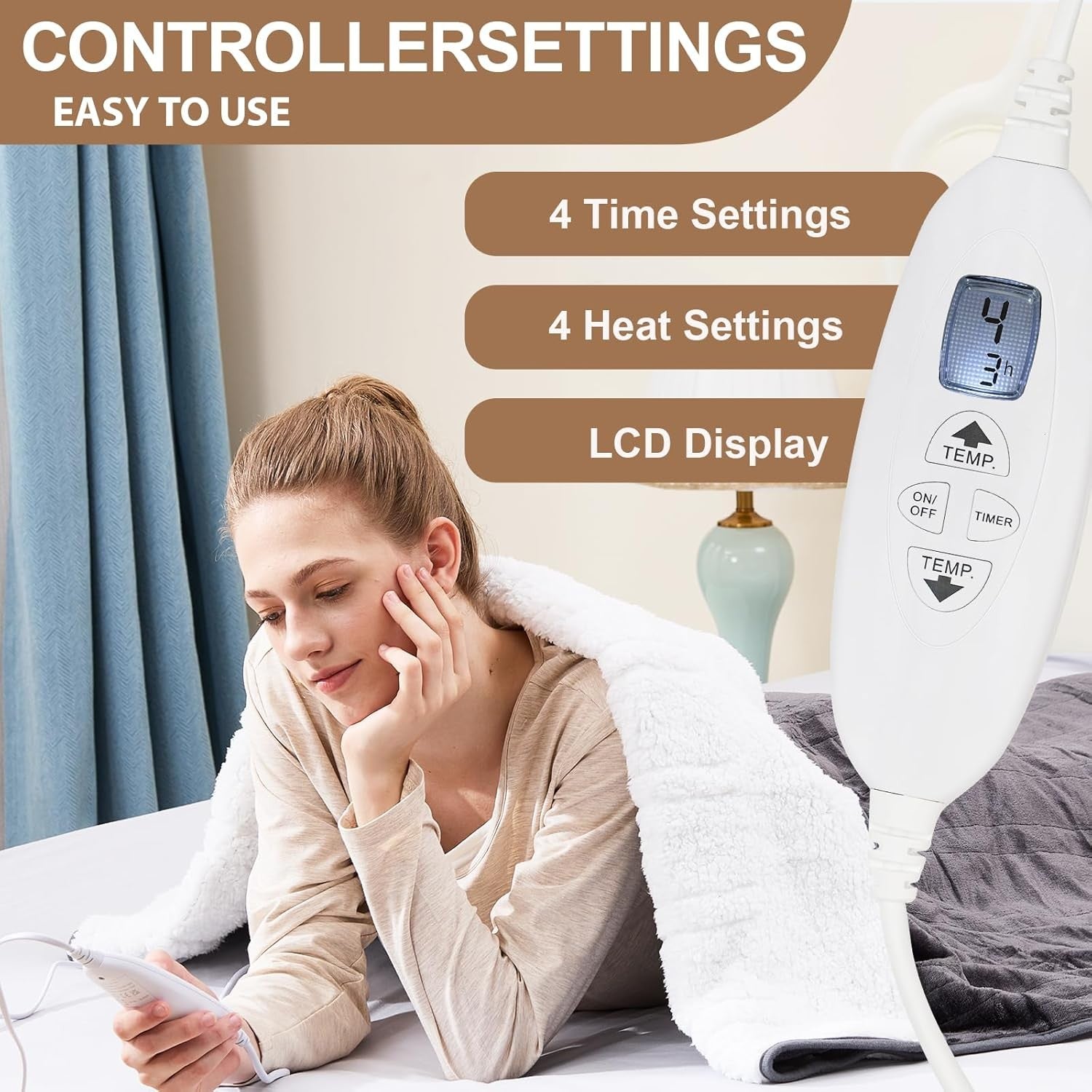 Electric Heated Throw Blanket 4 Heat Settings Auto Off LCD 160x120cm
