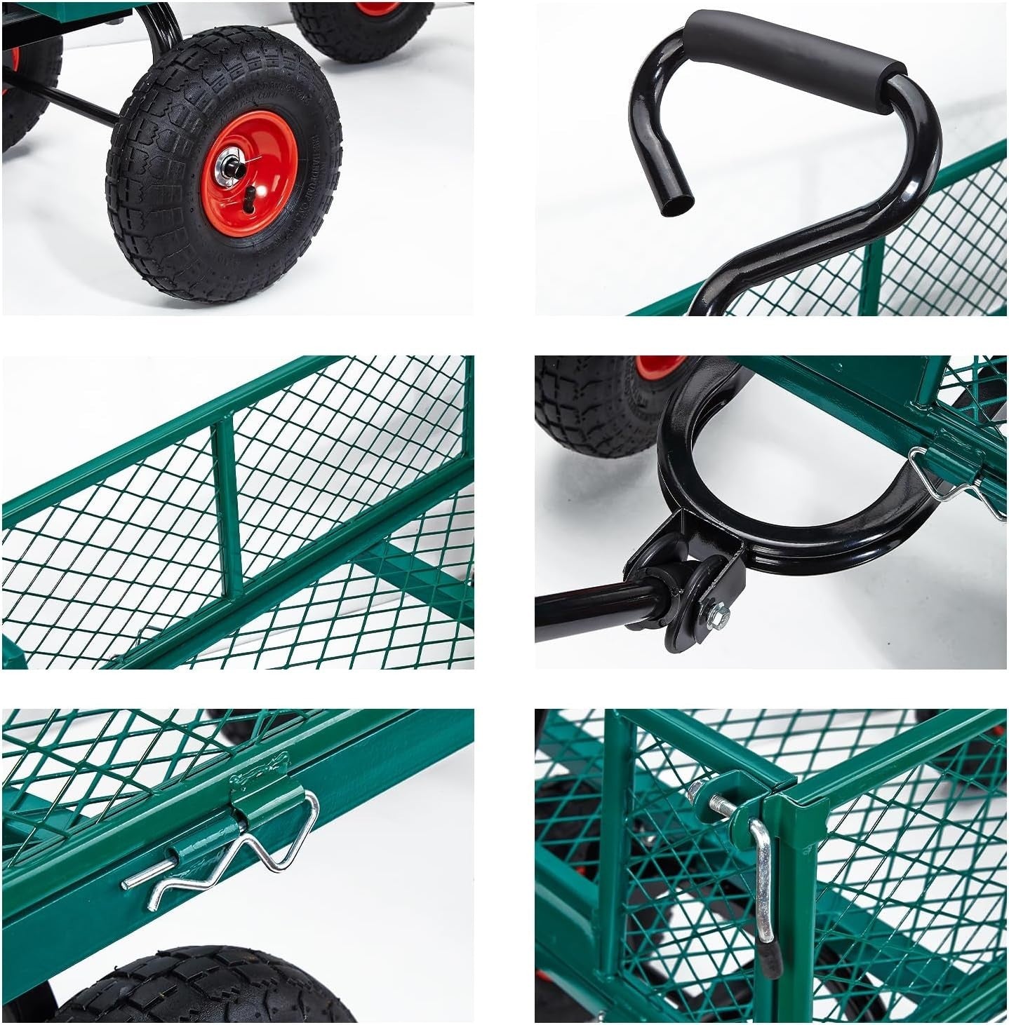 Green Heavy Duty Garden Trolley 1100lbs Steel Mesh Cart Wagon with 10" Tyres