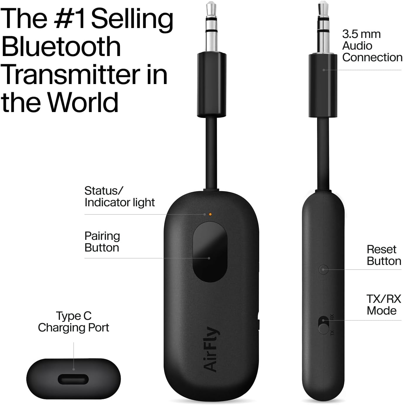Black Bluetooth 5.0 Audio Transmitter & Receiver – Dual Headphones