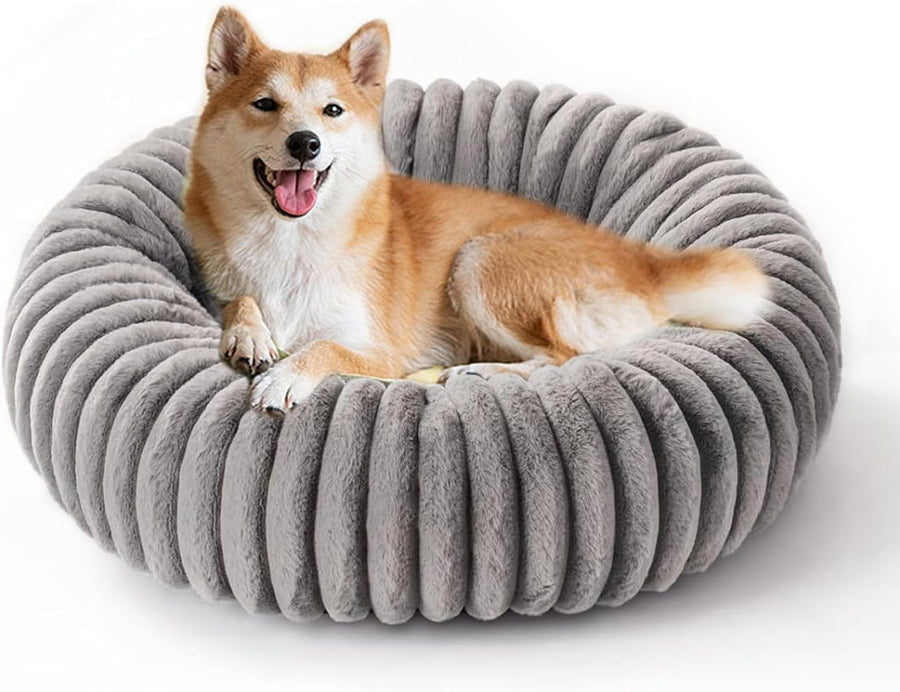 60cm Calming Donut Dog Bed Washable Plush Anti Slip Grey