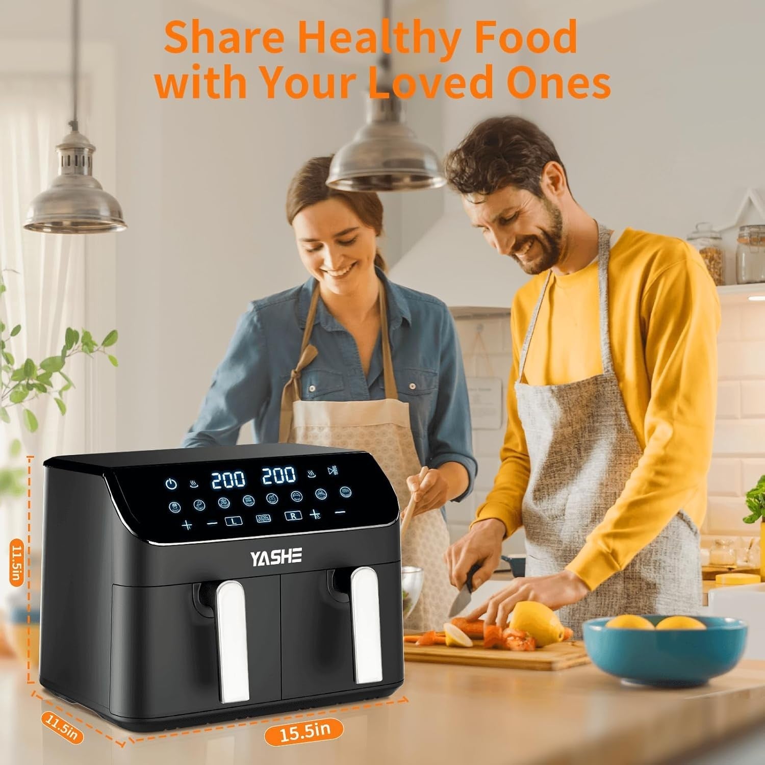 9L Dual Air Fryer 2x4.5L Sync Finish 8 Presets Touch 720° Air Oil Free