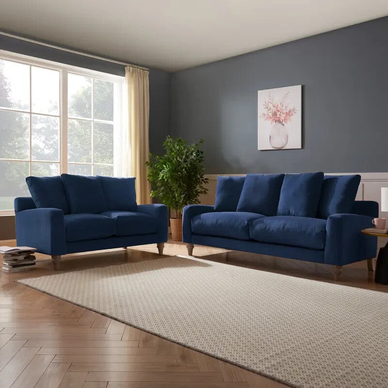 Navy Blue 3 Seater Sofa Scatter Cushions Deep Seat Velvet Modern Lounge