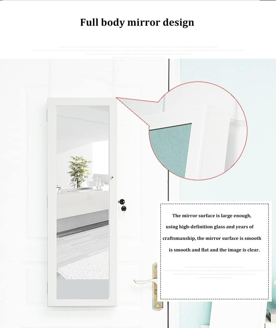 White Wall Mounted Jewelry Organizer Mirror Lockable Large Storage Armoire