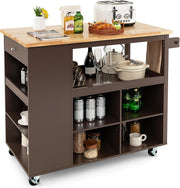 Large Kitchen Island on Wheels Storage Cart Drawer Shelves Wood Top