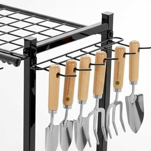 Heavy Duty Garden Tool Rack 50 Tool Storage Alloy Steel Silver