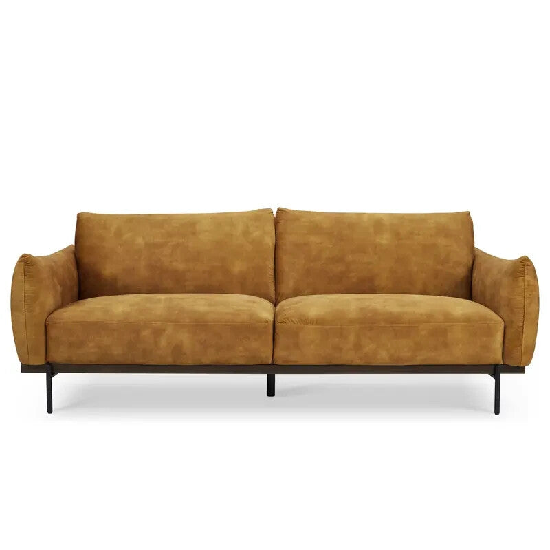 3 Seater Gold Velvet Sofa Distressed Fabric Plush Cushions Modern Legs
