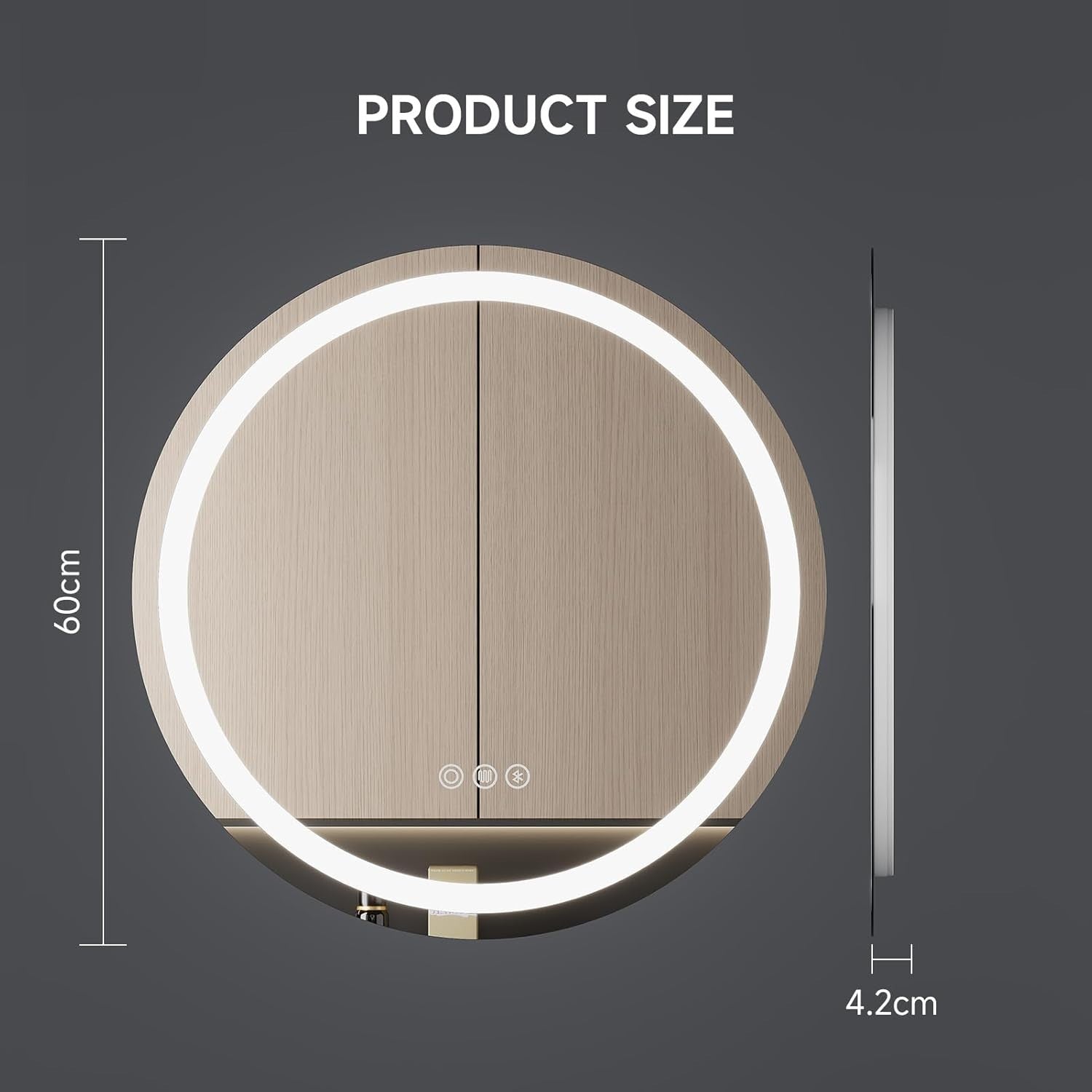 600mm LED Bathroom Mirror Round Bluetooth Speaker Anti-Fog Touch Light