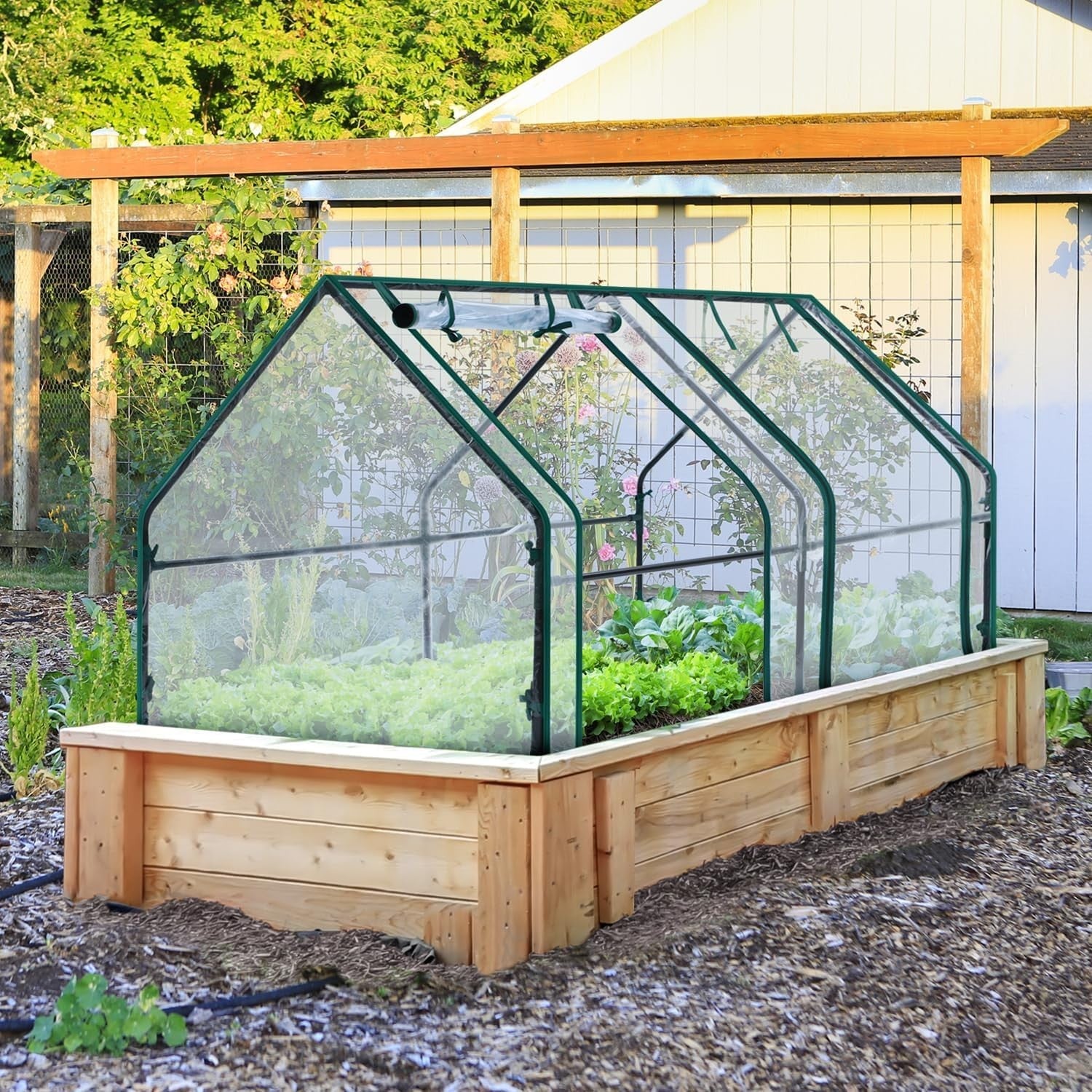 Portable Mini Greenhouse 180x90x90cm Waterproof PE Cover & Zipper Doors