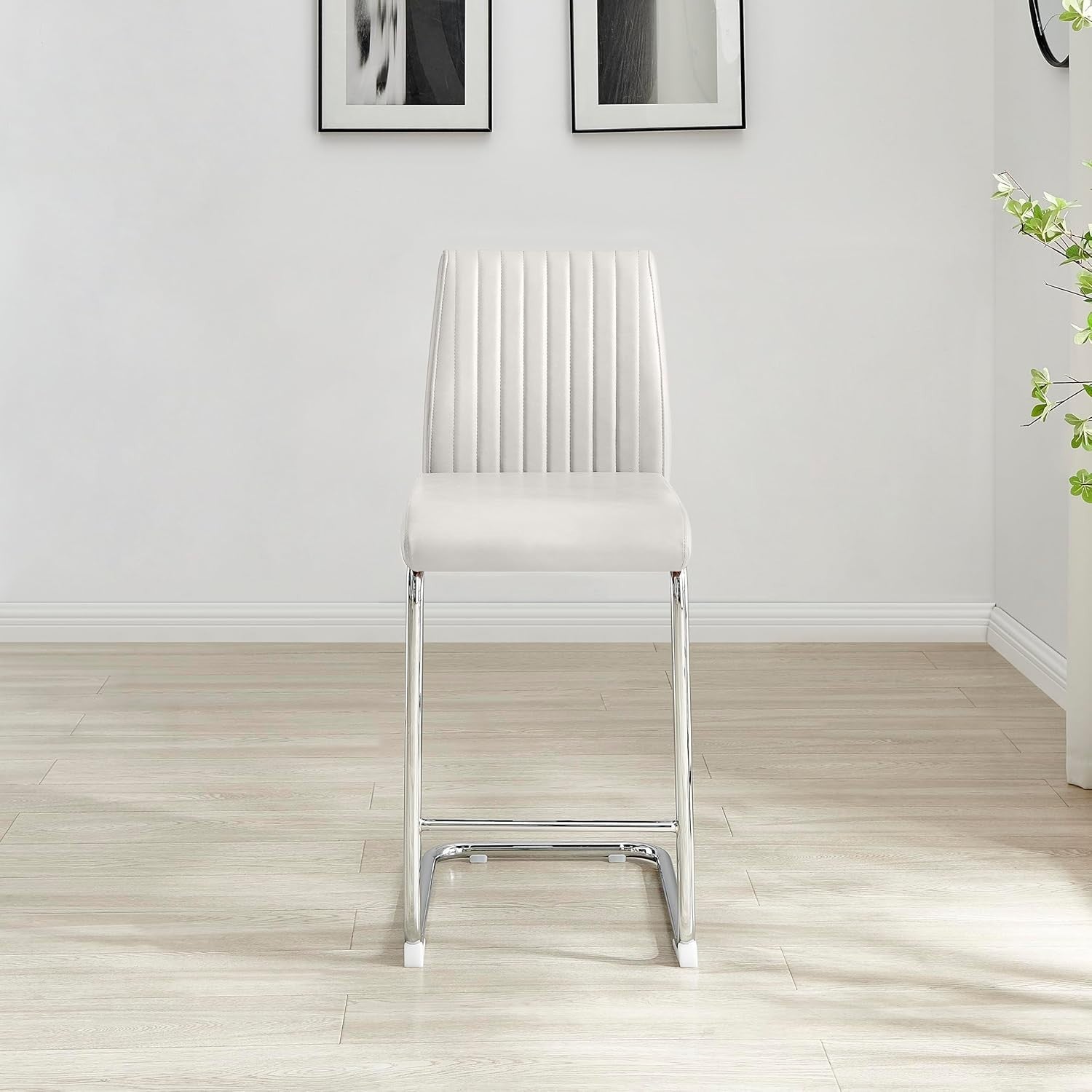 Modern White Bar Stools Set of 2 – Faux Leather Cantilever Chairs