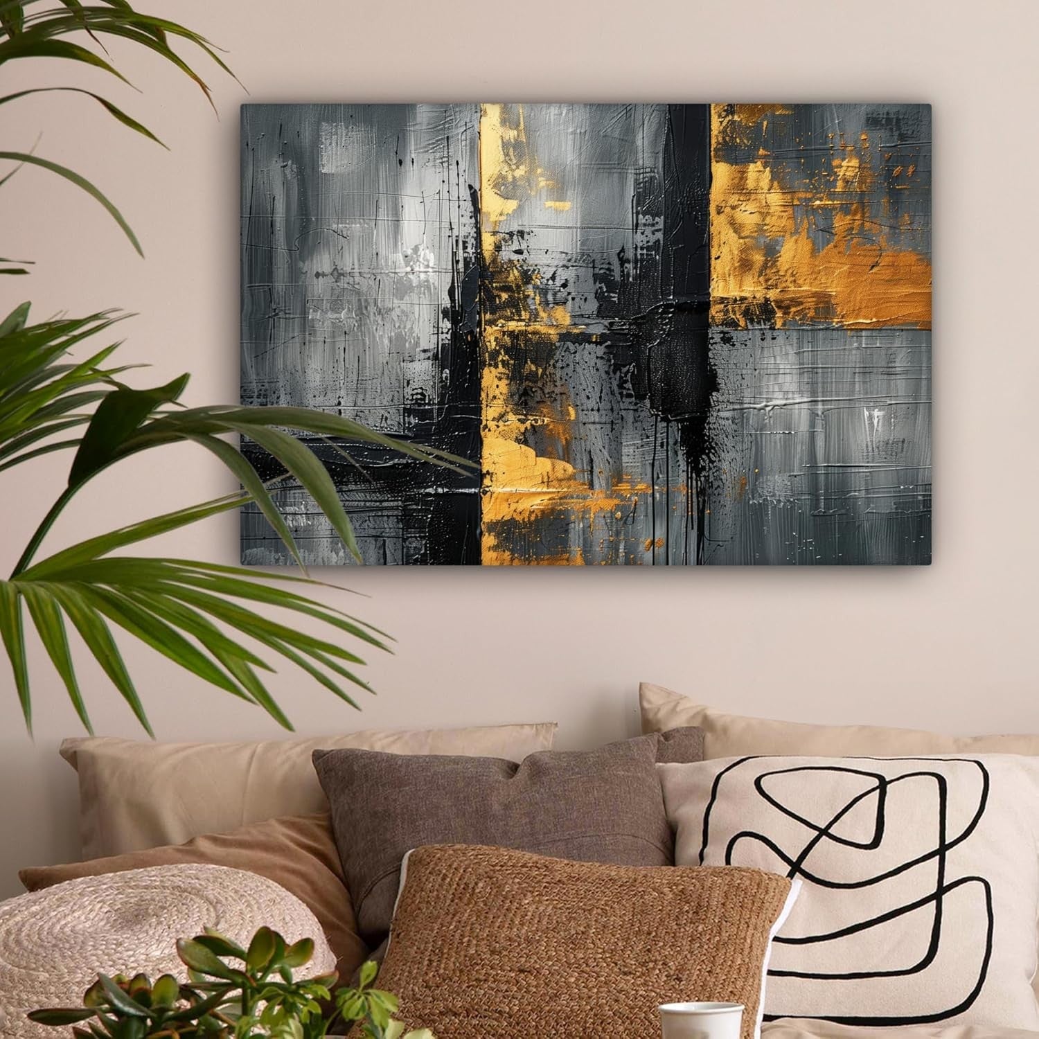 Gold Black Abstract Canvas Wall Art 60x40cm Luxury Framed Print