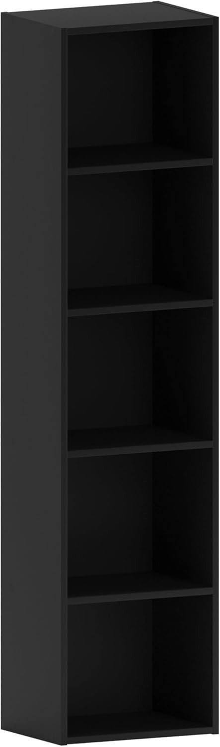 5 Tier Black Wooden Cube Bookcase Small Storage Shelf for Living Room Office