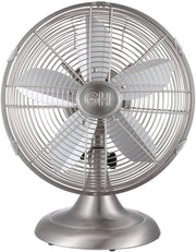 12" Retro Metal Table Fan – 3-Speed Tilt Oscillating Air Circulator Brush Nickel