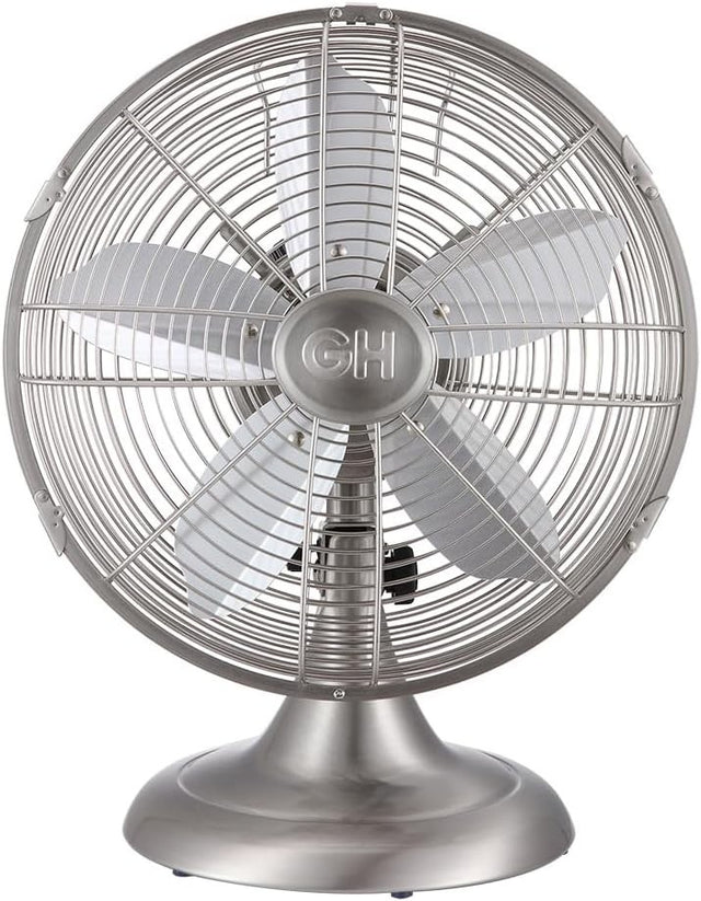 12" Retro Metal Table Fan – 3-Speed Tilt Oscillating Air Circulator Brush Nickel