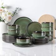 24pc Stoneware Dinner Set for 8 Jade Green Plates Bowls Microwave Safe