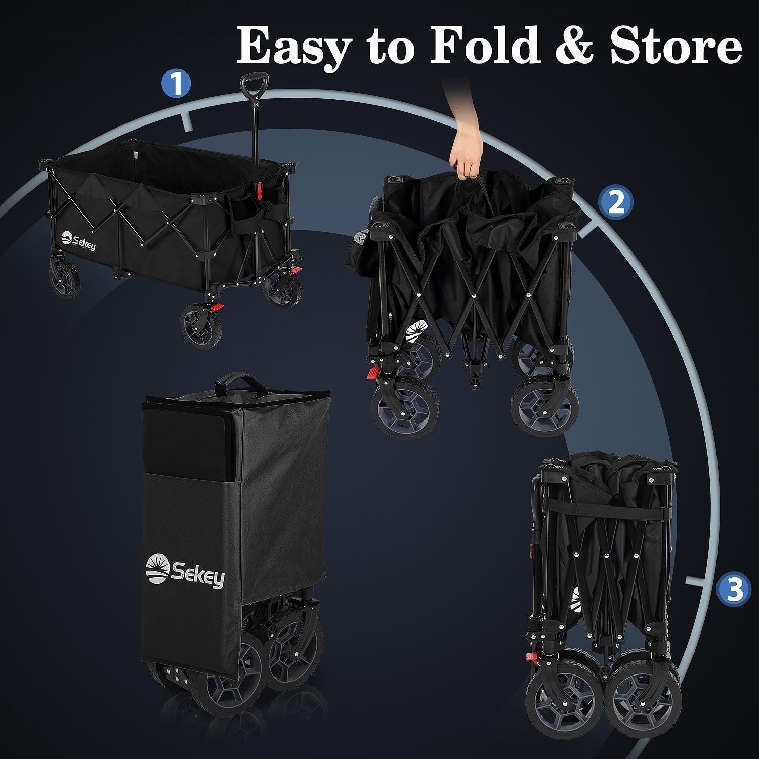 Black 200L Folding Camping Wagon 330lb Heavy Duty All Terrain Festival Trolley