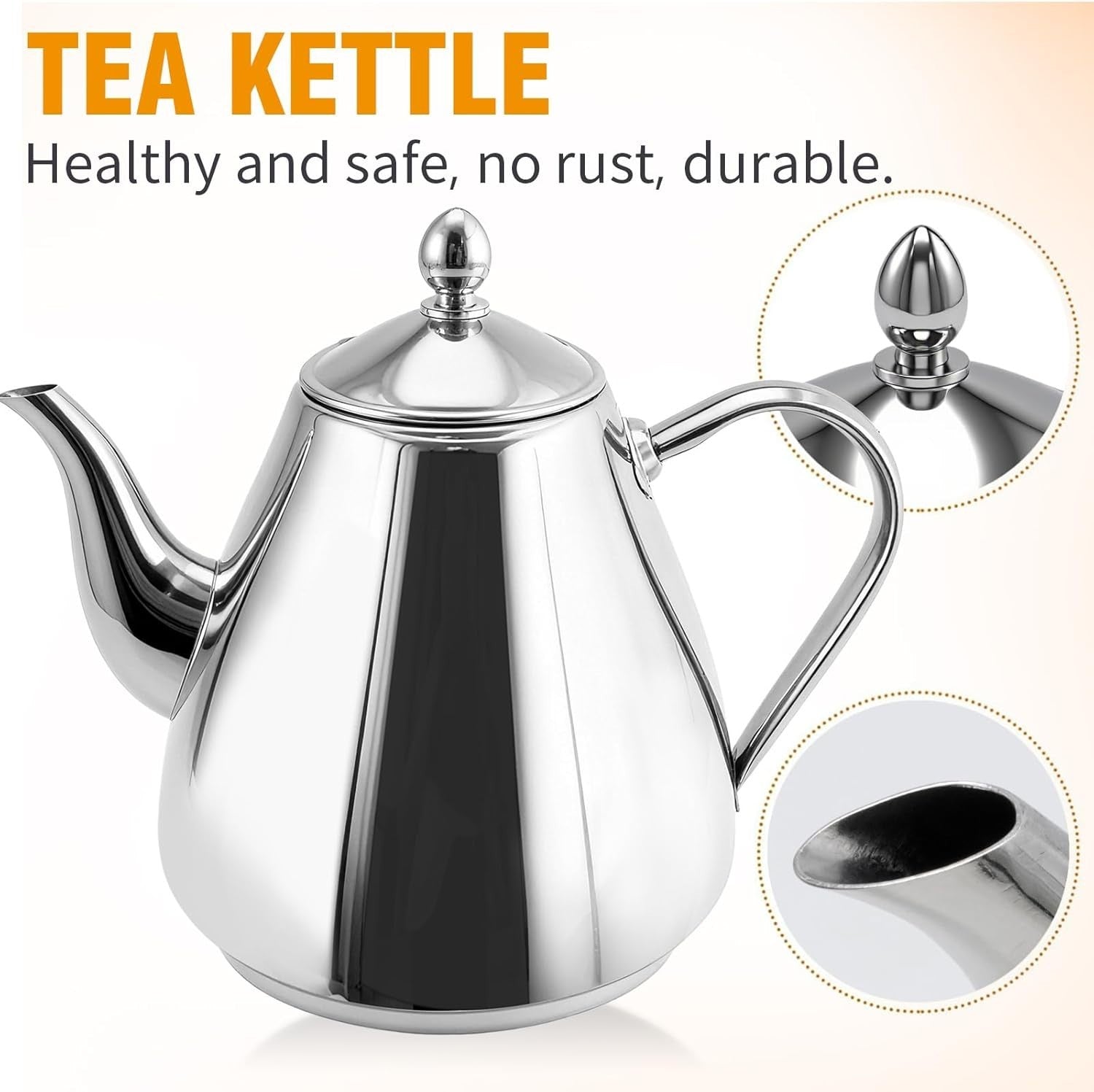 1.2L Stainless Steel Teapot Coffee Pot Silver Easy Pour 4-5 Cups