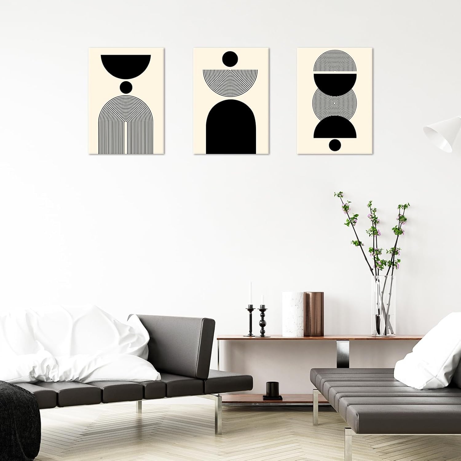 3 Piece Boho Minimalist Canvas Wall Art Black Beige 40x60 cm Framed